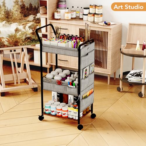 BBLIKE 3-Tier Diaper Caddy Organizer - Rolling Utility Baby Cart with Basket and Side Pockets for Nursery and Baby Essentials, Multi-Function Cart for Bedroom and Bathroom,Gray - style: Basket-Grey