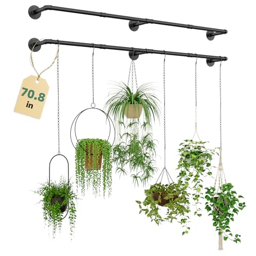 Galood Plant Hanger Indoor Hanging Planters for Indoor Plants Hanging Plant Holder Window Plant Rod Black Metal Shelves 70.8 Inch 2PCS Pot not Included - size: Black 70.8 in*2