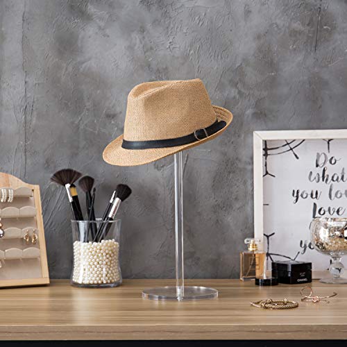 MyGift 16-Inch Cowboy Hat Rack Stand and Wig Holder, Decorative Baseball Cap Organizer, Fedora Display with Pedestal and Sturdy Round Base, Clear Premium Acrylic