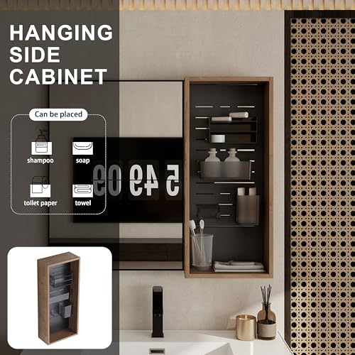 12" Bathroom Wall Mounted Storage Cabinet without Door – Open Shelf Bathroom Cabinet with 4 DIY Accessories (Frosted Plastic Bins & Hooks), Plywood Wall Cabinet for Vanity, Makeup Organization - size: 12"-E