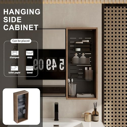 12" Bathroom Wall Mounted Storage Cabinet without Door – Open Shelf Bathroom Cabinet with 4 DIY Accessories (Frosted Plastic Bins & Hooks), Plywood Wall Cabinet for Vanity, Makeup Organization - size: 12"-E