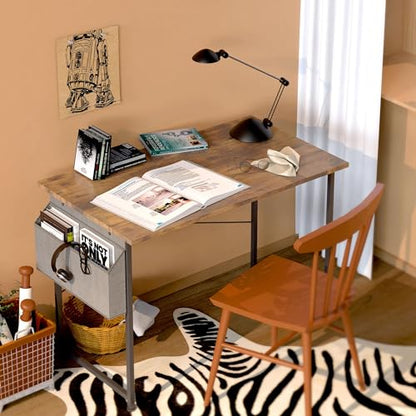 YSSOA Computer Desk Home Office Work Study Writing Modern Simple Table with Headphone Hooks - color: Deep Brown, size: 40 Inch
