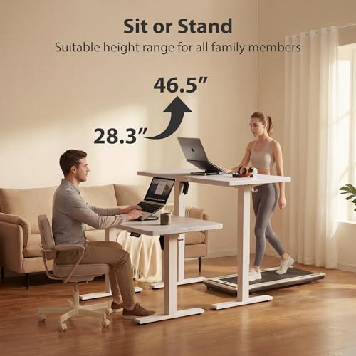 Cubiker Standing Desk, 63x28 Inches Sit Stand Home Office Desk, Electric Stand up Desk, Adjustable Desk with Splice Board, White Frame/White Top - color: White, size: 63x28