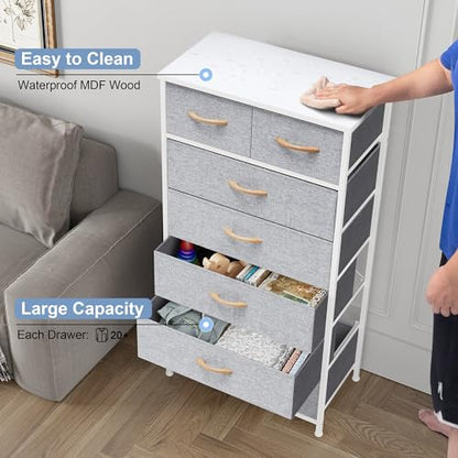 Crestlive Products Vertical Dresser Storage Tower - Sturdy Steel Frame, Wood Top, Easy Pull Fabric Bins, Wood Handles - Organizer Unit for Bedroom, Hallway, Entryway, Closets - 7 Drawers (Light Gray) - color: Light Gray, style: 7 Drawers