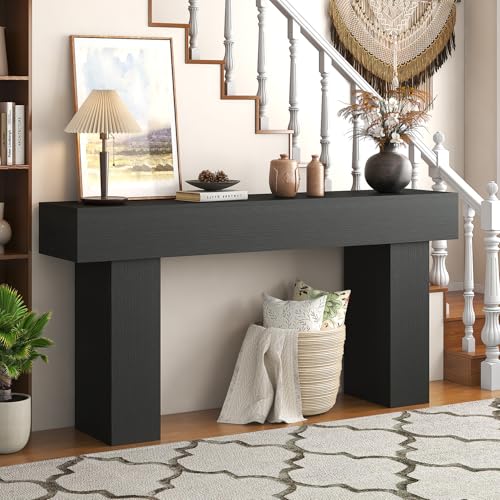63 Inch Long Console Table for Entryway, Farmhouse Wood Rectangular Sofa Table Behind Couch Table, Narrow Entryway Table for Living Room, Entrance, Hallway, Foyer, Easy Assembly (Charcoal Black) - color: Charcoal Black