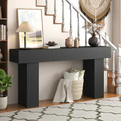 63 Inch Long Console Table for Entryway, Farmhouse Wood Rectangular Sofa Table Behind Couch Table, Narrow Entryway Table for Living Room, Entrance, Hallway, Foyer, Easy Assembly (Charcoal Black) - color: Charcoal Black