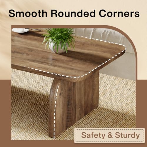 Tribesigns Rectangle Coffee Table, 47-Inch Wood Rectangular Living Room Table, Farmhouse Accent Center Low Cocktail Tea Table with Sturdy Base & Rounded Corners, Easy Assembly (Rustic Brown) - color: Rustic Brown