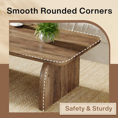 Tribesigns Rectangle Coffee Table, 47-Inch Wood Rectangular Living Room Table, Farmhouse Accent Center Low Cocktail Tea Table with Sturdy Base & Rounded Corners, Easy Assembly (Rustic Brown) - color: Rustic Brown