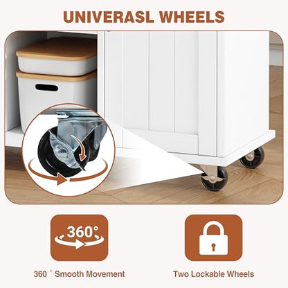 JY QAQA 42" Rolling Kitchen Island Cart with Storage, Drop Leaf Countertop, Drawers & Towel Rack, Mobile Kitchen Table on Wheels for Kitchen Dining Room, White - color: White