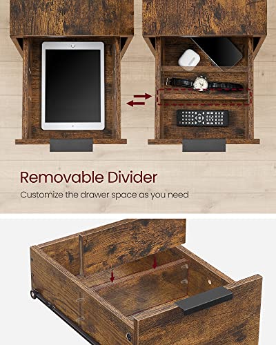 VASAGLE Side End Table with Charging Station, Slim Nightstand with 2 Drawers, Narrow Bedside Table for Living Room, Small Spaces, Rustic Brown and Ink Black ULET321B01 - color: Rustic Brown + Ink Black, size: 23.6"D x 13.8"W