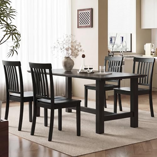 COLAMY Wooden Dining Chairs Set of 4, Farmhouse Dining Room Chairs, Windsor Spindle High Back Side Chairs, Armless Rubberwood Kitchen Table Chairs, Black - color: Black, size: Set of 4