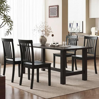 COLAMY Wooden Dining Chairs Set of 4, Farmhouse Dining Room Chairs, Windsor Spindle High Back Side Chairs, Armless Rubberwood Kitchen Table Chairs, Black - color: Black, size: Set of 4