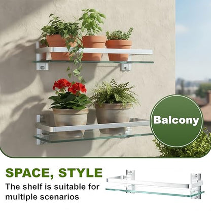 Bathroom Glass Shelf 15.7" Silver Wall-Mounted, Floating Metal Storage Rack | 3 Pack Aluminum Tempered Glass 0.3in Extra Thick Rectangular，Space-Saving Design - color: Silver 3 Pack