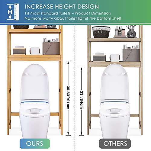 SMIBUY Bathroom Storage Shelf, Bamboo Over-The-Toilet Organizer Rack, Freestanding Toilet Space Saver with 3-Tier Adjustable Shelves (Natural) - color: Natural