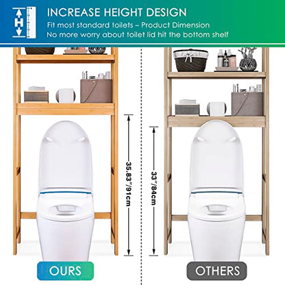 SMIBUY Bathroom Storage Shelf, Bamboo Over-The-Toilet Organizer Rack, Freestanding Toilet Space Saver with 3-Tier Adjustable Shelves (Natural) - color: Natural