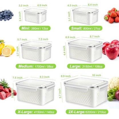 12 Pieces Fruit Storage Containers For Fridge with Removable Colanders | 6 Pack BPA-Free Fresh Food Containers with Airtight Lids Fresh for Fruit Berry Produce Vegetable, Dishwasher & Microwave Safe - color: 6 Sets/12 Pcs - S