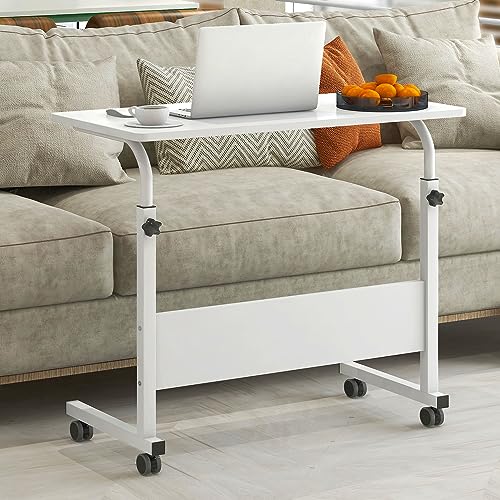 Side Table, 31.5in Adjustable Laptop Stand Portable Cart Tray Bedside Computer Table, Sofa Side Bed Table with Wheels, White - color: White, size: 31.5 inches