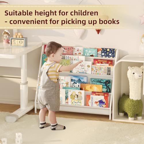 Aokitsink 4-Tier Kids Bookshelf, Book Shelf for Kids Rooms,Book Rack for Kid with Four Deep Pockets,Nursery Bookshelves for Kid' Playroom, Toddler Bookshelf as a Children's Gift - color: White