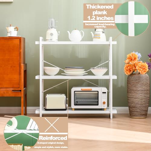HCHQHS Bookshelf, 3-Tier Industrial Bookcase, White Open Book Shelf, Freestanding Horizontal Bookshelves with Metal Frame - color: Cloud White, size: 3-Tier (35.8"W x 35.8"H)