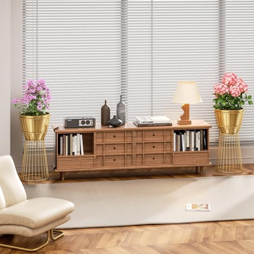 Metal Plant Stand with Pot, 12", Gold | Height 27", Tall Decorative Holder, Indoor Use, Modern Flower Potted Rack, Corner Display