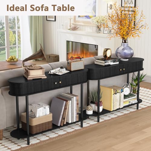 ARTPOWER 47.2" Modern Entryway Table with Wood Tambour Door, Accent Behind Couch Sofa Console with Storage, Fluted Side Table for Hallway, Living Room, Foyer, Black - color: Black