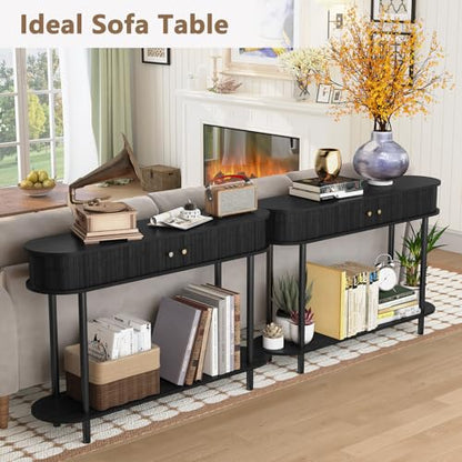 ARTPOWER 47.2" Modern Entryway Table with Wood Tambour Door, Accent Behind Couch Sofa Console with Storage, Fluted Side Table for Hallway, Living Room, Foyer, Black - color: Black