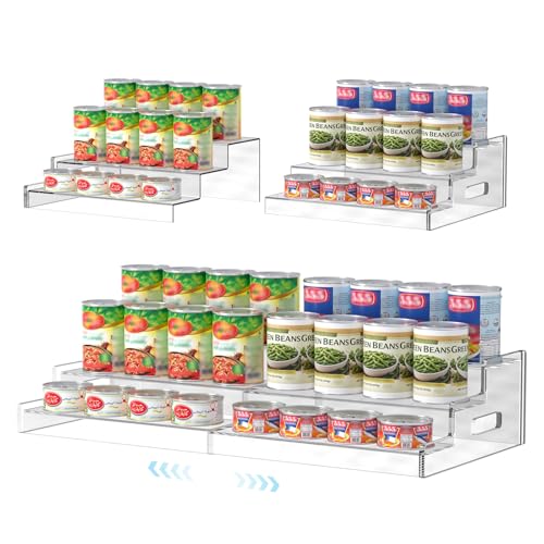 Expandable Can Organizer for Pantry, 3-Tier Adjustable Can Storage Holder | Soda Organizer Holds Up to 24 Cans, Acrylic Canned Food Organizer for Pantry, Cabinet, Countertop, Kitchen