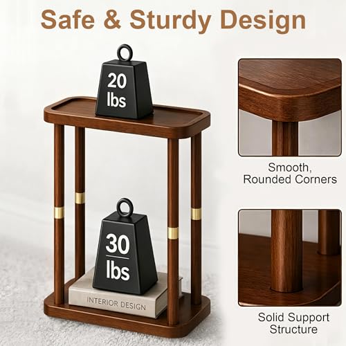 Narrow Side Table, 2-Tier Solid Wood Slim End Table for Small Spaces, 7.5-Inch Skinny Nightstand with Tray Top Storage Shelf for Bedroom, Living Room, Sofa Side, Red Brown - color: Red Brown