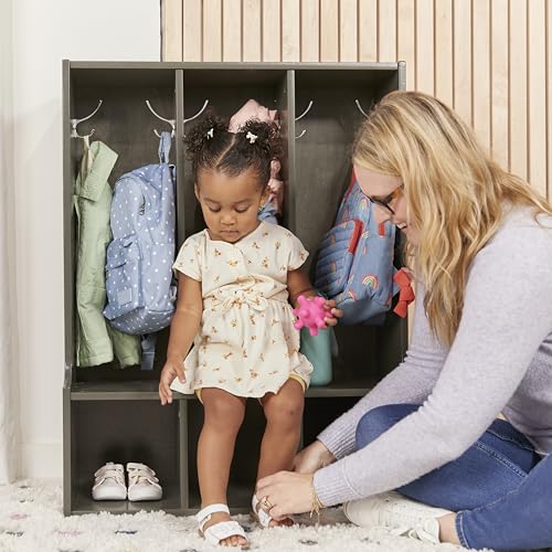 ECR4Kids Streamline 3-Section Toddler Coat Locker with Bench, Classroom Furniture, Grey Wash - color: Grey Wash