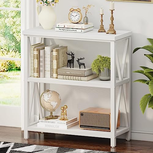 Small Bookshelf for Small Space, Short Rustic Low Bookcase, Modern Wood and Metal Book Shelf and Narrow Book Case for Living Room, Hallway (White Oak) - color: White Oak, size: Without Drawer