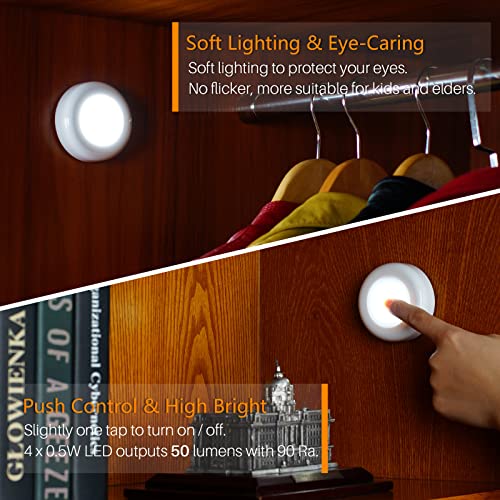 STAR-SPANGLED Push Tap Light, 2.8” Mini Night Touch LED Puck Lamp, Portable Under Cabinet Lighting AAA Battery Operated Powered, DIY Stick On Lights for Closet, Counter, Kitchen, Cool White, 5 Pack - color: White