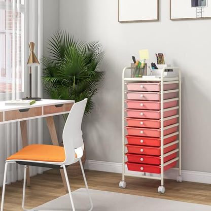 DREAMADE Rolling Cart with Storage Drawers, Utility Cart with Removable Plastic Drawers, Lockable Wheels, Art Cart for Classroom Organization Art Supplies Office Scrapbook (10 Drawers, Mixed-pink) - color: Mixed-pink, style: 10 Drawers