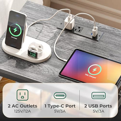 Huuger Night Stand with Charger Station and LED Lights, 4 Drawer Nightstand, Bed Side Table with Open Shelf, End Table, Fabric Dresser for Bedroom, Grey - color: Grey, size: 11.8"D x 15.7"W x 33.9"H（4 Drawers）