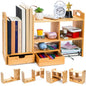 Eorbow Bamboo Desktop Bookshelf, Expandable Counter Bookcase, Storage Shelves Rack Organizer with Anti-Slip Pads, Cute Small Desk Display Cubby Top for Office Supplies, No Assembly Needed