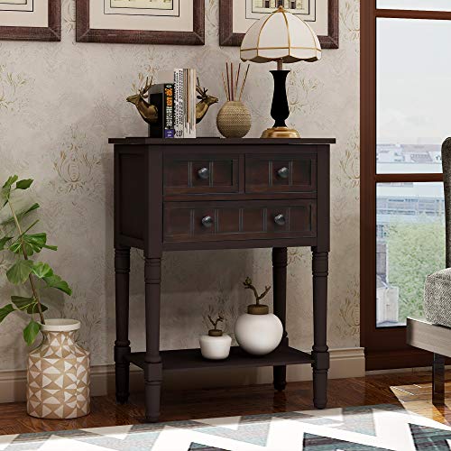 P PURLOVE Narrow Console Table, Farmhouse Entryway Table Slim Sofa Table with Three Storage Drawers and Bottom Shelf, Wood Entry Table for Living Room,Easy Assembly,Espresso - color: Espresso