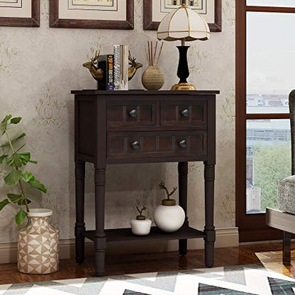 P PURLOVE Narrow Console Table, Farmhouse Entryway Table Slim Sofa Table with Three Storage Drawers and Bottom Shelf, Wood Entry Table for Living Room,Easy Assembly,Espresso - color: Espresso