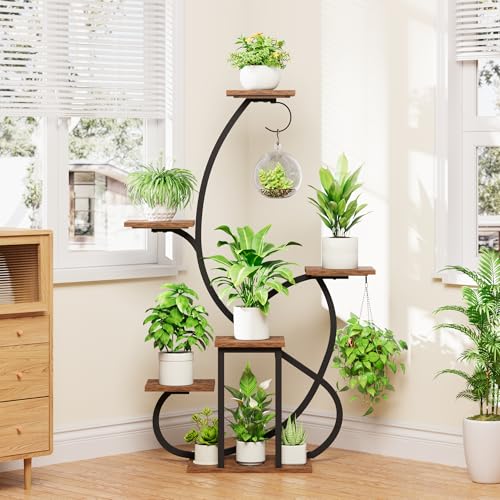 Metal Curved Shaped 6 Tier Corner Plant Stand with Grow Lights, 47" | Multiple Plants, Indoor Shelf ,Holder Display Rack, Flower Stands For Living Room, Patio & Home Decor