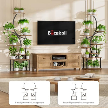 BACEKOLL Plant Stand Indoor with Grow Light - 2 Pack Tall Indoor Plant Shelf, 62" Corner Plant Holder, 8 Tiered Large S-Shape Flower Multiple Display Shelf for Home, Office