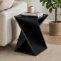 COZAYH Farmhouse Square Solid Wood Twisted Pedestal Side Table, Black | Modern Minimalist End Table Plant Stand for Living Room, Bedroom, Office, Rustic - color: Black