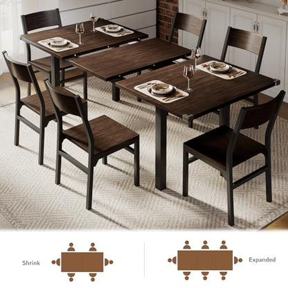 iPormis 7 Pieces Dining Table & Chairs Set for 4-6, 63" Extendable Kitchen Table and 6 Chairs, Dining Room Table with MDF Board & Metal Frame, Perfect for Small Space, Easy Clean, Espresso - color: Espresso
