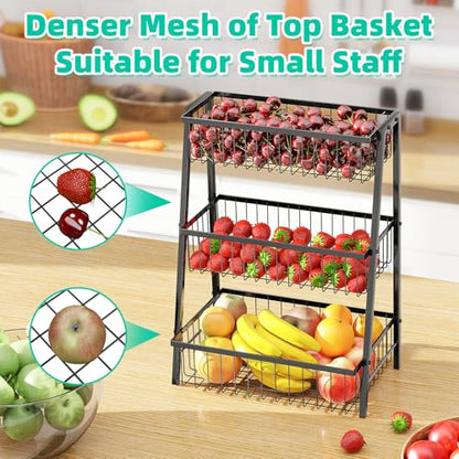 Simple Trending 3-Tier Trapezoidal Fruit Basket with 4 Banana Hooks, Extra Large Metal Wire Kitchen Organizer for Countertop - Rust-Proof for Fruits, Vegetables, Snacks, Bread Storage, Black - style: 3 Tier Black-Hooks