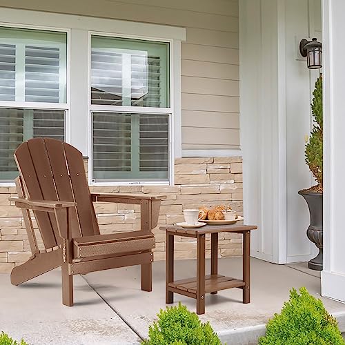 Apolimi Adirondack Outdoor Side Table, 2-Tier Sturdy Patio End Table Weather Resistant, 16.5" Solid Side Table for Patio, Pool, Porch - color: Teak