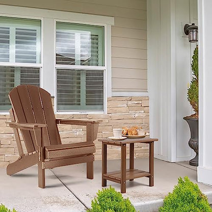 Apolimi Adirondack Outdoor Side Table, 2-Tier Sturdy Patio End Table Weather Resistant, 16.5" Solid Side Table for Patio, Pool, Porch - color: Teak
