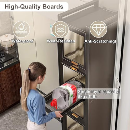 Rolling Spice Rack Next to Fridge Slim, Freestanding Narrow Tall Sideboard Shelf, with Transparent Flap Door Design, Pull Out Cabinet Organizer for Small Space Kitchen Space Saving (Grey, 5T-16cm) - size: 5T-16cm