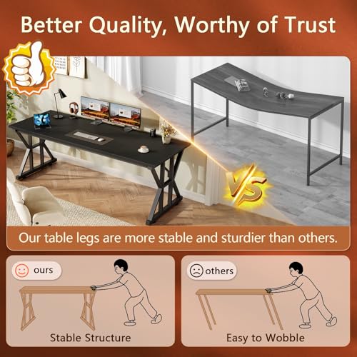 TVU 63-Inch Executive Desk, Large Office Desk with Thicken Frame, Computer Desk Modern Simple Desk for Home Office, Black - color: Black, size: 63inch
