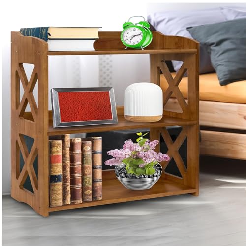 3 Tier Bookshelf, Narrow Bookshelf Wood Bookshelf Organizer, Small Bookcase Display Shelf, 3 Shelf Bookcase for Desktop, Office, Bedroom, Living Room (Brown, 3 Tier) - color: Brown, size: 3 Tier