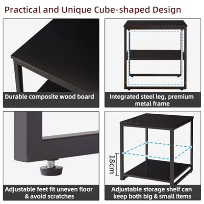 Aibiju Small Table Stand with Adjustable Storage Shelf 20 inch, Square Coffee Tea Table, Dorm Fridge Stand, Large Printer Stand Table for Office Black YD-TM153B - color: Black, style: Basic