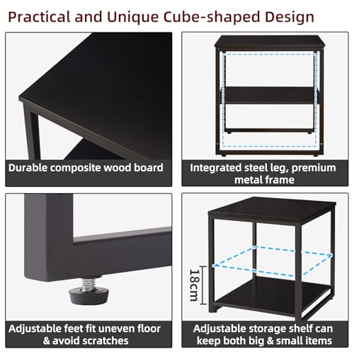 Aibiju Small Table Stand with Adjustable Storage Shelf 20 inch, Square Coffee Tea Table, Dorm Fridge Stand, Large Printer Stand Table for Office Black YD-TM153B - color: Black, style: Basic