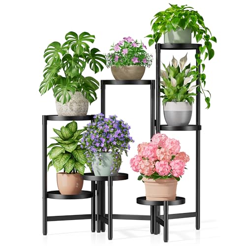 7 Tiers Plant Stand Indoor for Multiple Large Planter, Tall Tiered Folding Plant Rack Outdoor with Rustproof 10 Inch Wide Tray, Plant Shelf for Corner Living Room - BlackDisk - color: BlackDisk, size: 7-tiers