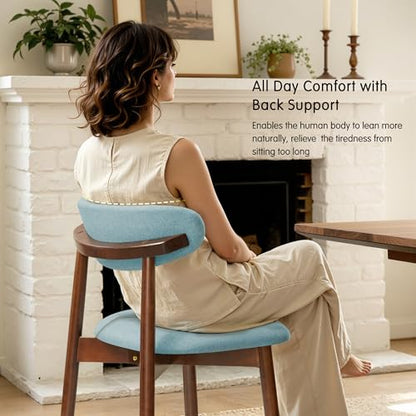 CHUN YI Dining Chairs Set of 6, Upholstered Solid Wood Dining Room Chairs, Mid Century Modern Fabric Kitchen Chairs with Ergonomic Curved Back, Blue (Only Chairs) - color: Blue, size: Set of 6